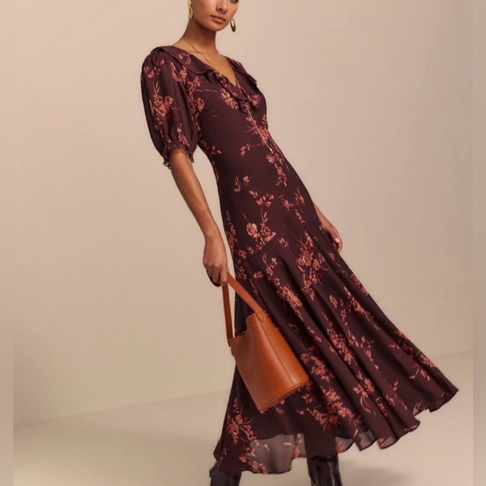 Reformation Brown Floral Midi Dress